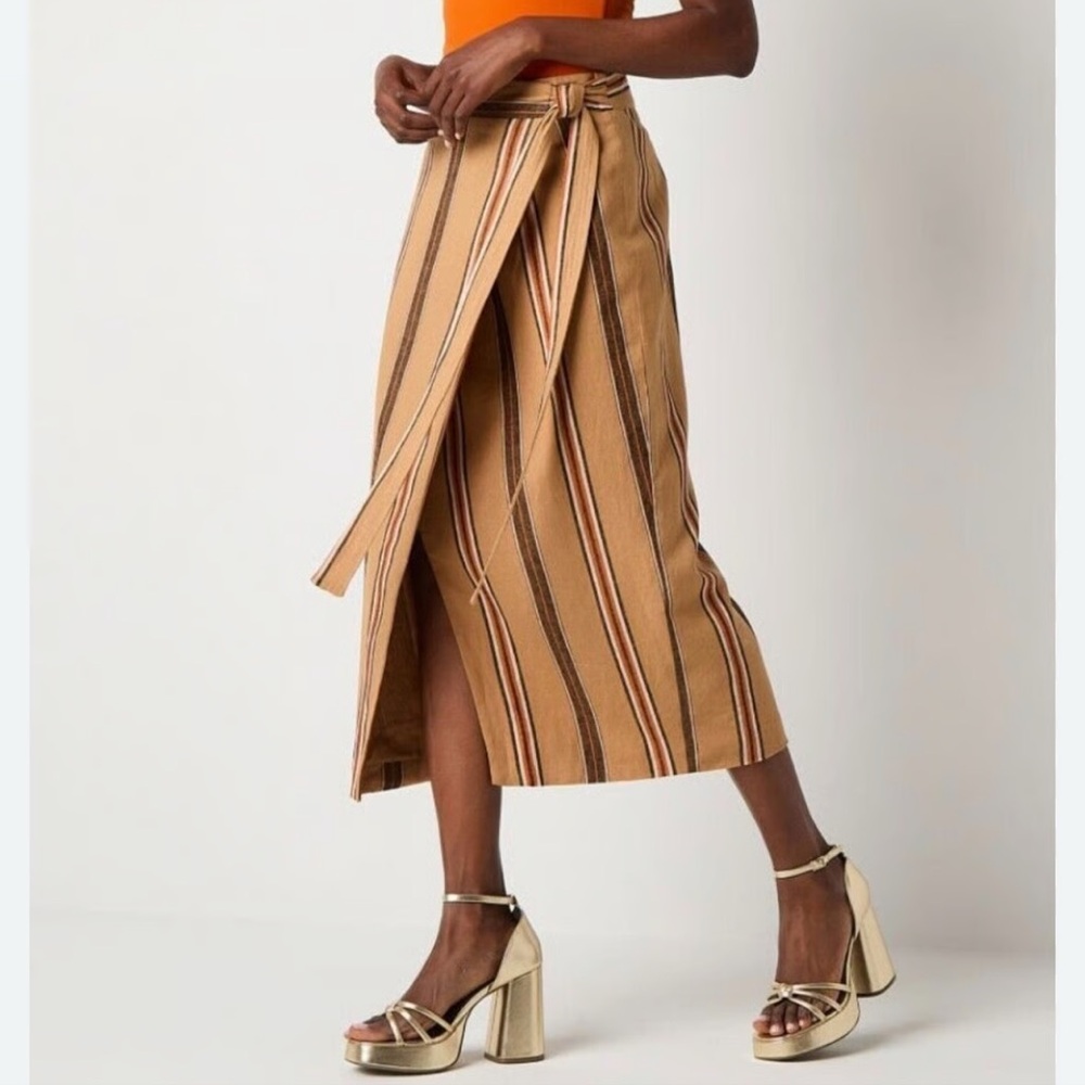 New Worthington Striped Tan Wrap Skirt